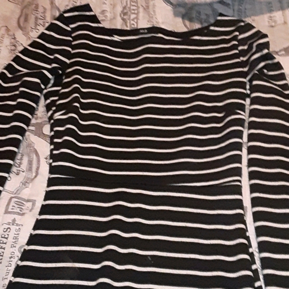 Short black white stripe dress